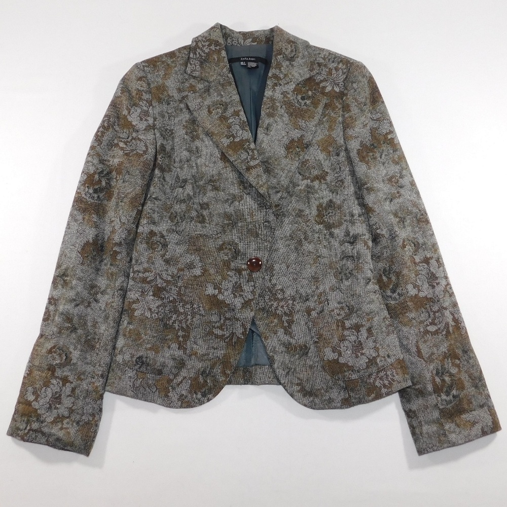 Zara Basic Floral One Button Jacket Blazer, Small